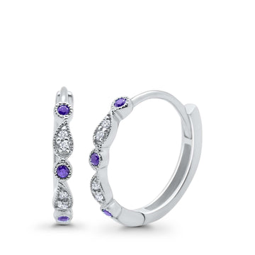 Huggie Hoop Earrings Round Amethyst CZ 925 Sterling Silver Wholesale